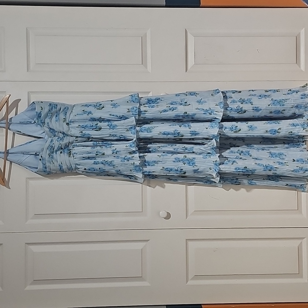 ✨ Blue Floral Pleated Maxi Dress | Bridal Shower / Garden Party Dress | Size 10 - Picture 9 of 10